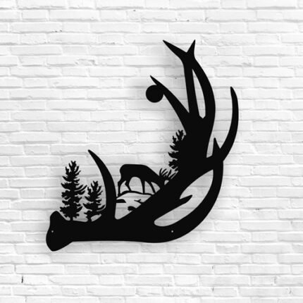 Deer with natural scenery metal wall decor 02