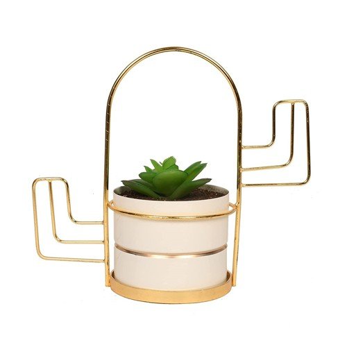 Gold Metal with Light Pink Concrete Planter 01