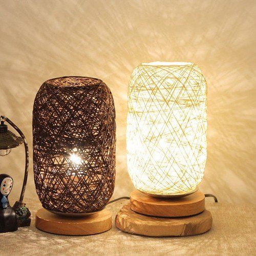 White Woolen and Wooden LED Night Table Lamp 02