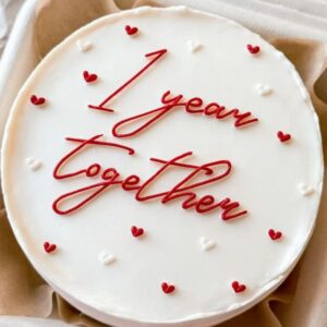 Romantic Red Script Anniversary Cake