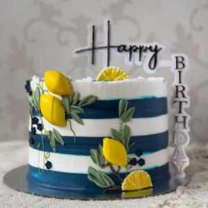 Nautical Lemon and Blue Stripe Cake