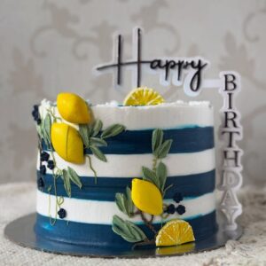 Nautical Lemon and Blue Stripe Cake - 1kg