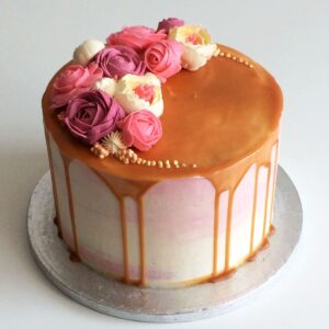 Caramel Rosette Drip Cake