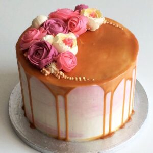 Caramel Rosette Drip Cake