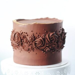 Golden Rim Floral Chocolate Cake