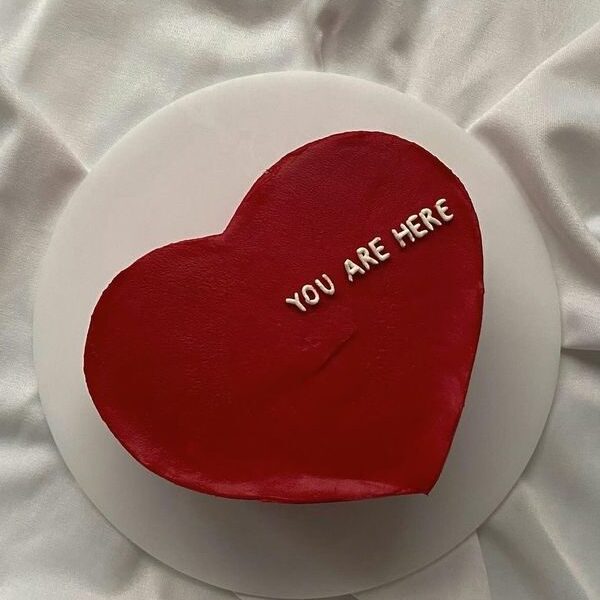 Minimalist You Are Here Heart Cake
