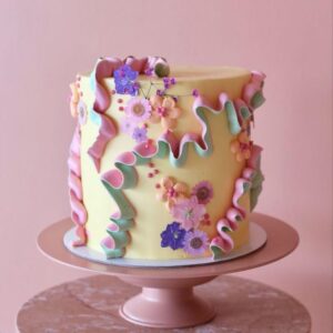 Pastel Ribbon and Wildflower Cake