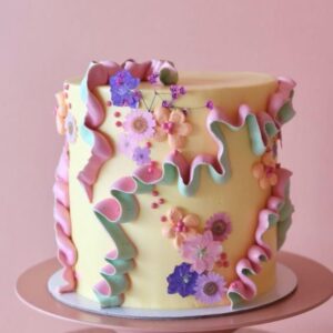 Pastel Ribbon and Wildflower Cake