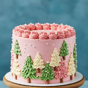 Pink Forest Christmas Cake
