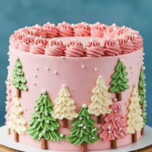 Pink Forest Christmas Cake